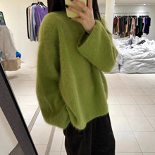 含25兔毛韩系慵懒风圆领兔毛套头毛衣女秋冬宽松休闲针织衫毛衣女