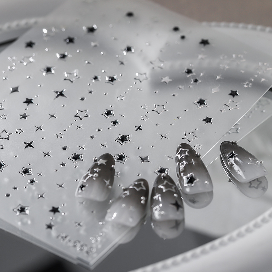 상하이 모지 다크 쿨 스타일 스타 네일 스티커 M-552 스위트 쿨 핫걸 스타일 실버 스타 네일 스티커