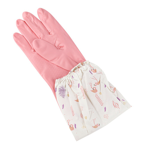 Eastern Red sleeve-length, thickened gloves, kitchen cleaning and dishwashing protective latex gloves, waterproof and durable floral sleeve model
