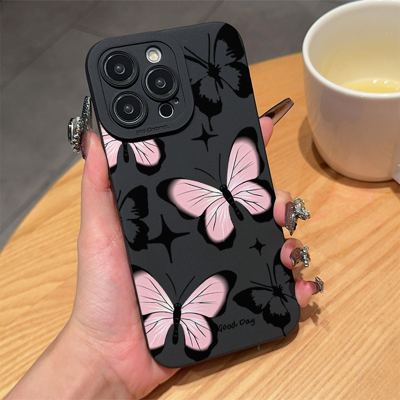 Sweet and Cool Butterfly Black Phone Case Suitable for Apple 15Pro New Model 16 iPhone 14 Personalized 13/11 Simple 17 Sweet and Cool Butterfly Black Phone Case Suitable for Apple 15Pro New Model 16 iPhone 14 Personalized 13/11 Simple 17