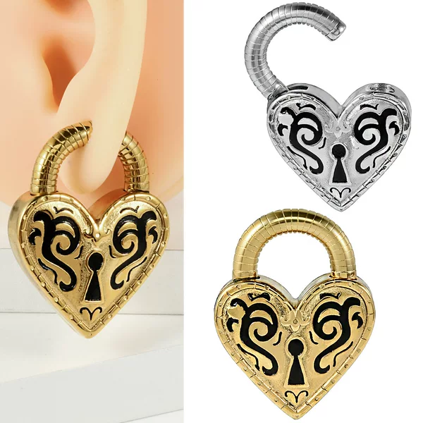 Cross-border heart-shaped pattern lock large size stainless steel auricle heart-shaped opening and closing magnet lock earlobe ear hole device puncture