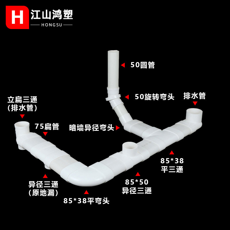 Desagüe de PVC 75 accesorios planos 85*38 accesorios planos inodoro renovación inodoro desagüe salida plana tubo de drenaje