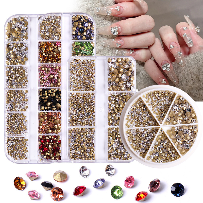Internet Celebrity Explosive Nail Art Diamond Tip Bottom Diamond Rhinestone Imitation Swarovski Colored Diamond Summer Nail Pile Diamond Nail Art Jewelry