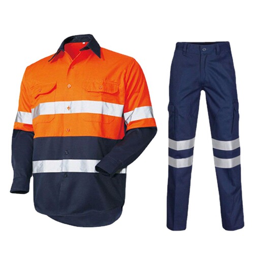 Pure cotton long-sleeved reflective strip shirt work clothes suit customized construction site gas station uniform work clothes labor protection clothing