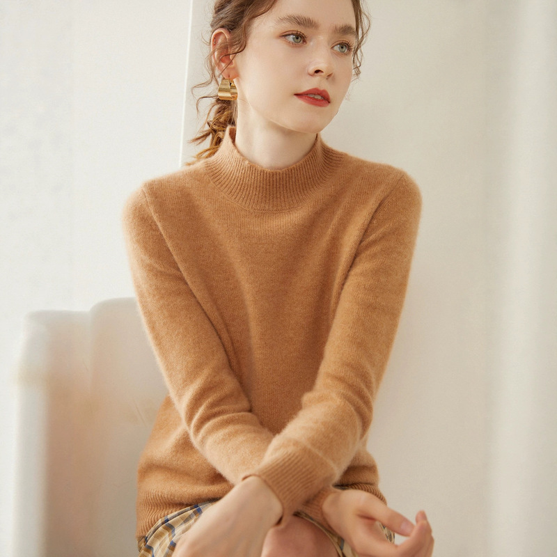 Autumn and winter half-turtleneck cashmere sweater for women, thickened, loose-fitting, long-sleeved, pullover, warm knit base layer Autumn and winter half-turtleneck cashmere sweater for women, thickened, loose-fitting, long-sleeved, pullover, warm knit base layer