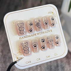 可愛卡通小狗裸粉色穿戴美甲小紅書風穿戴甲甲片貓眼假指甲批發