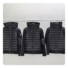 现货高版本蒙家羽绒服针织拼接简约百搭修身男士白鸭绒连帽羽绒服