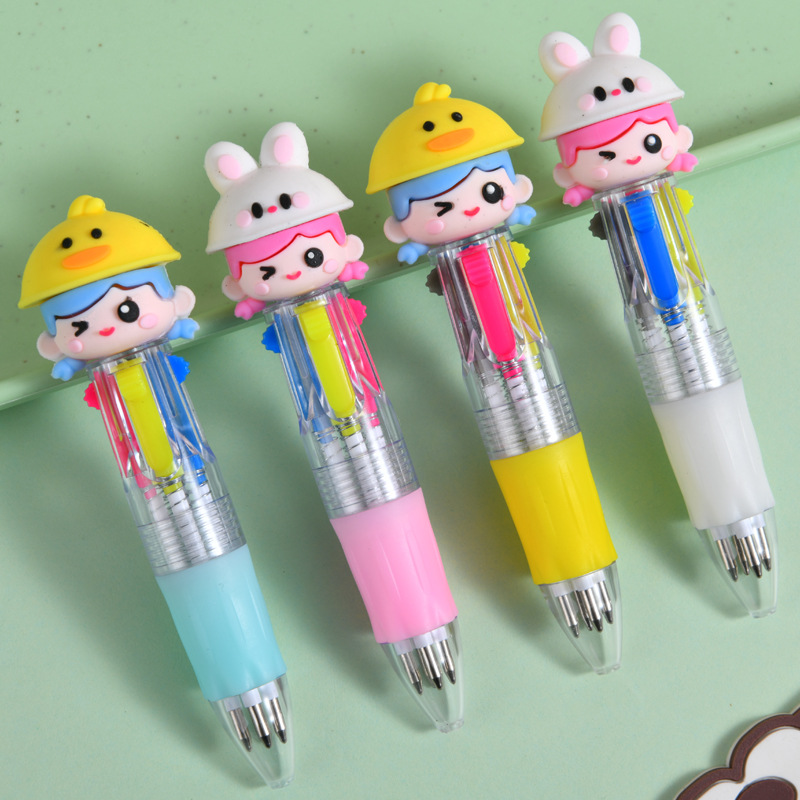 Bonito sombrero de animales niña mini dibujos animados bolígrafo de cuatro colores bolígrafo multicolor bolígrafo de cuentas estudiantes premios papelería al por mayor
