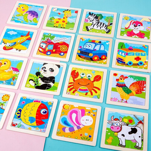 Children's wooden puzzle 9-piece large block puzzle with cartoon animal pattern educational enlightenment manufacturer wholesale cross-border toys