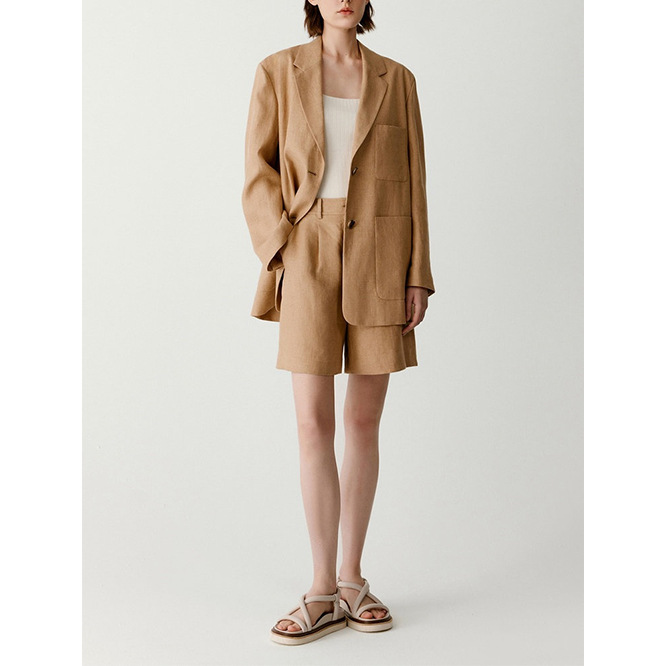 Autumn 2024 New Khakis Imported Pu'er Dyeing Twill 100% Hemp Suit Jacket Women's Big Brand Same Style
