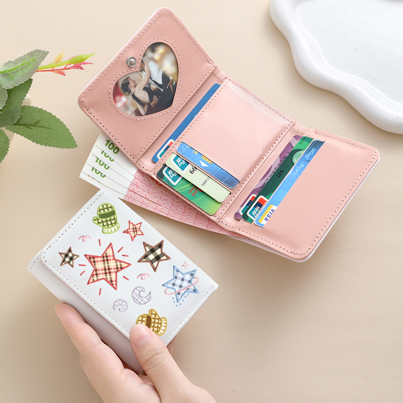 Comercio exterior estrellas de viento estudiantes cartera de tarjetas lindas billetera de escuela primaria y secundaria con múltiples tarjetas tres plegables corto bolso de cambio plegable