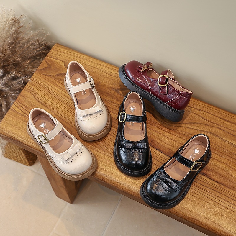 Mädchen-Schleifenschuhe aus Leder mit weicher Sohle, Kinder-Performance-Schuhe, Frühling/Herbst, neues Modell, Schülerversion, mittelgroß-groß, einzelne Kinderschuhe_voghion.com