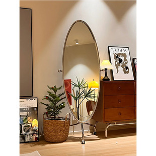 Nordic designer's whole body mirror fashion dressing mirror can move stainless steel clothing studio landing mirror