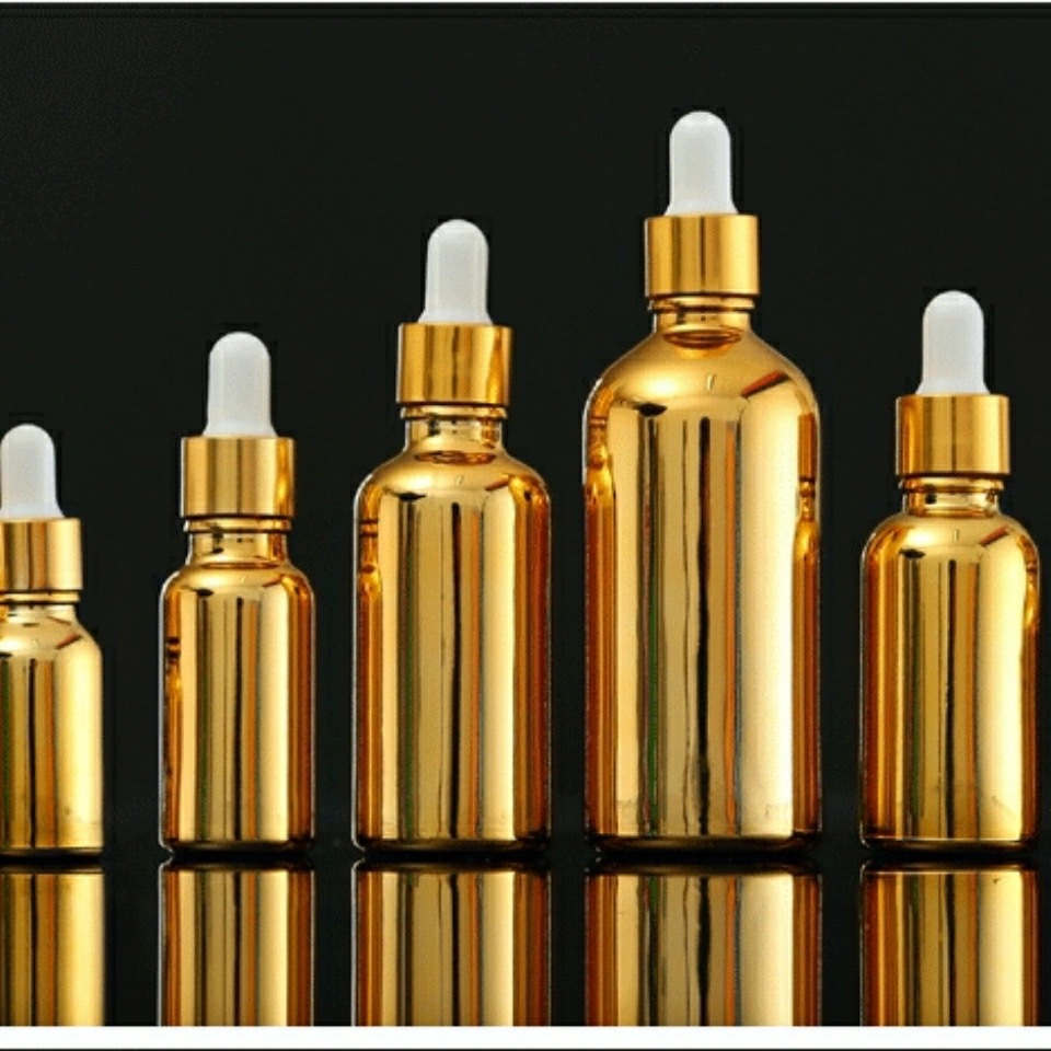 电镀化妆品分装瓶金色玻璃精油瓶按压瓶喷雾瓶滴管密封瓶包材