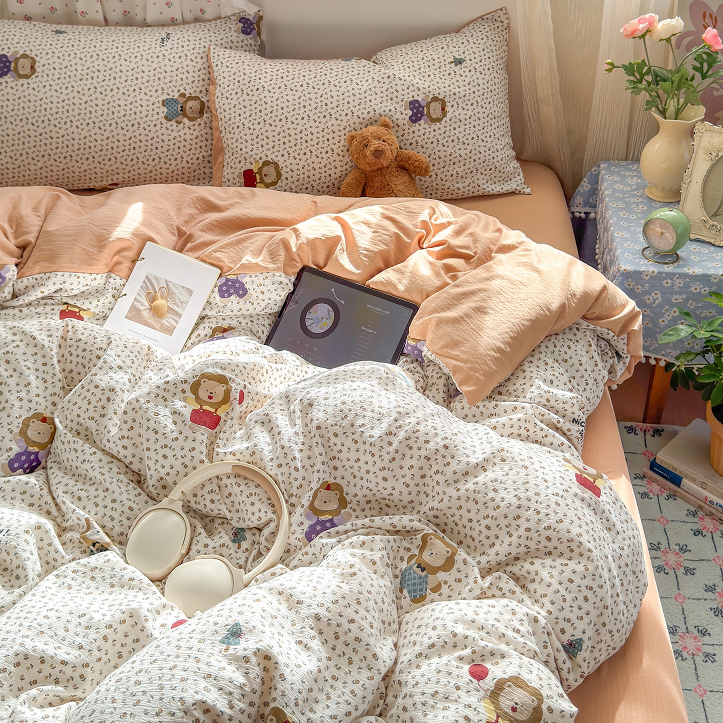 Una clase de cuatro piezas de grado materno-infantil de algodón puro de doble capa de algodón en la cama cubierta de sábanas de cama nueva cama de dormitorio Kasa San set de 4 piezas