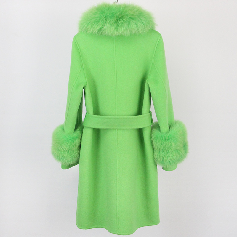 Abbigliamento da donna Cappotto in cashmere double face con pelliccia per donna Autunno e inverno Colletto da completo Caldo e sottile Cappotto in lana di alta qualità per donna_voghion.com