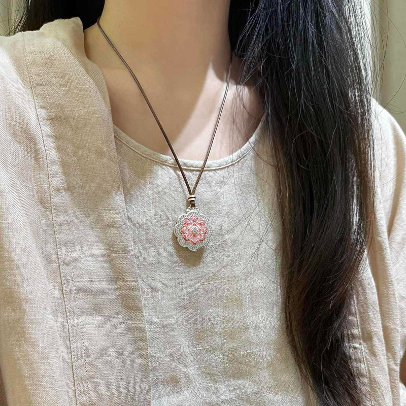 银佳银饰 足银999.9 微镶珐琅花 吊坠 时尚潮流 精品现货一件代发|undefined