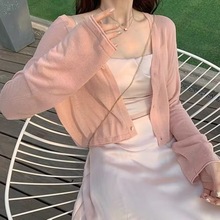 夏季新款日系软妹纯色单排扣圆领针织女防晒服开衫空调衫罩衫