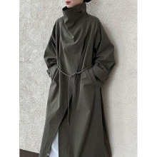 鹿西 英伦风立领风衣外套女秋季新款复古系带中长款宽松大衣3669