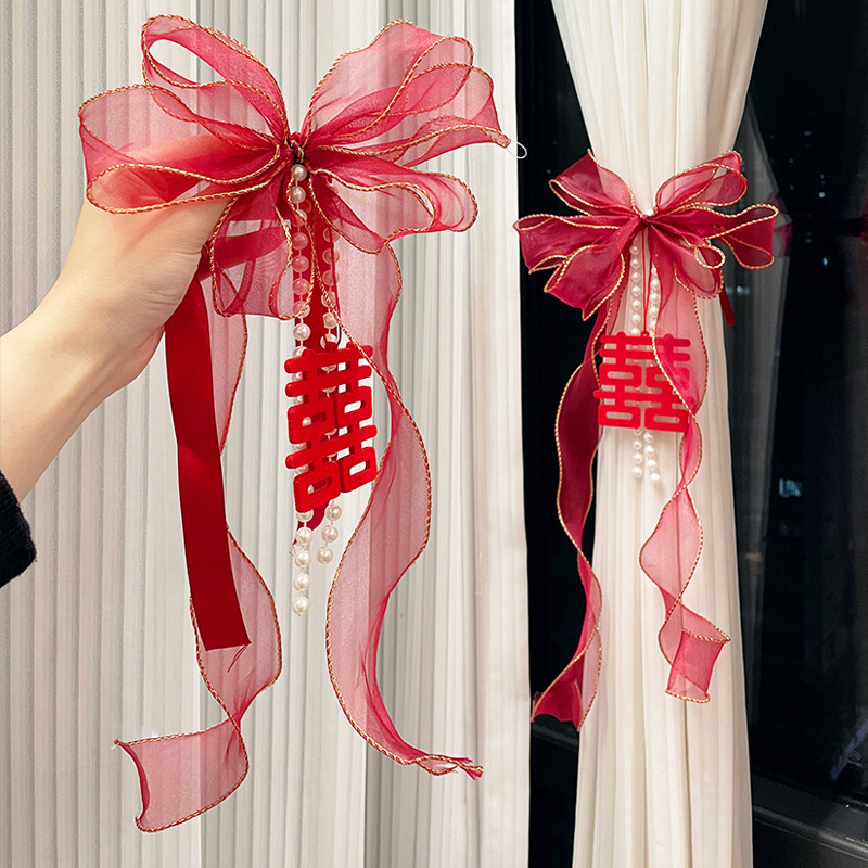 Wedding room decoration wedding curtain flower strap wedding supplies complete collection bow new house bedroom living room festive layout