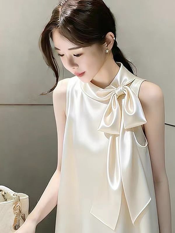 Áo hai dây satin cổ yếm phong cách Pháp — màu xám