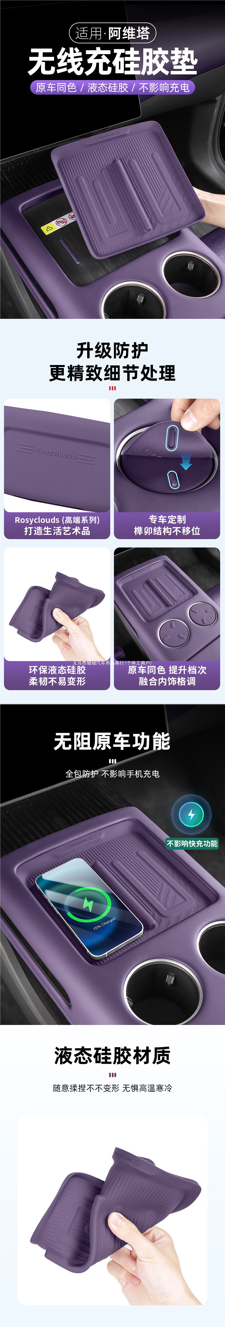Suitable for Avita 07 central control wireless charging silicone mat, interior non-slip cup holder, car interior accessories, modification accessories