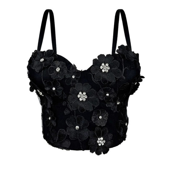 Original Design Three-dimensional Flower Diamond Body Shaping Strapless Fishbone Top Short Chanel Sling Corset for Women
