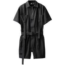 连体衣裤黑色工装男士夏季日系复古连体工装裤潮流嘻哈帅气套装潮