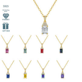 长方形祖母绿吊坠女士镀14K黄金925纯银满镶莫桑石项链跨境专供