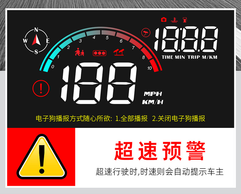 Car Head-Up Display GPS Multifunctional Vehicle HUD Speed OBD Voice Broadcast Speed Detection Radar Detector Instrument