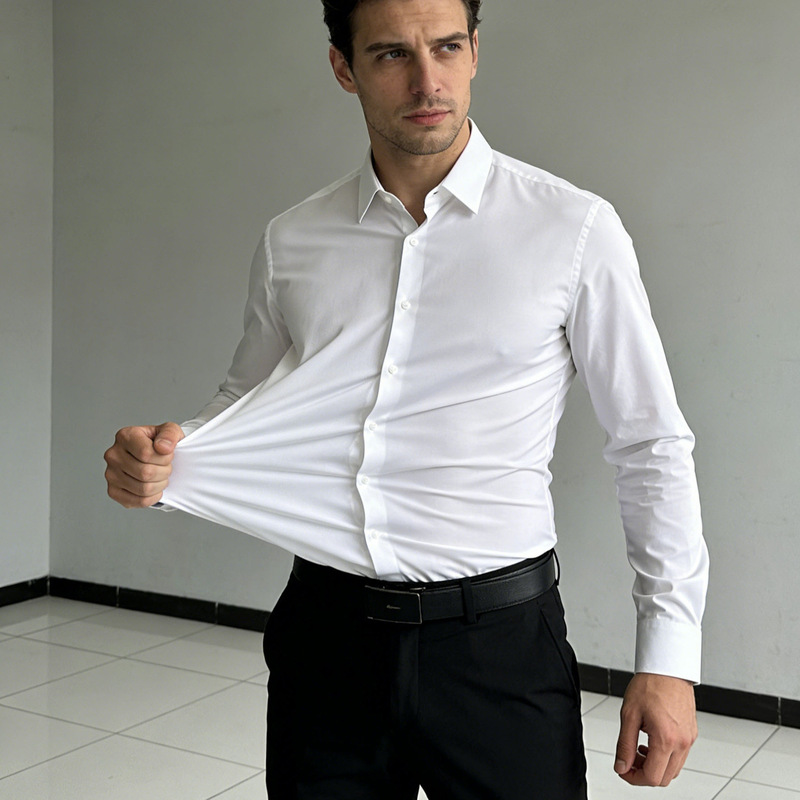 Spring and Autumn Cross-Border Four-Way Stretch Men's Shirts, No-Iron Business Professional Formal Shirts, White Long-Sleeved Men's Shirts Spring and Autumn Cross-Border Four-Way Stretch Men's Shirts, No-Iron Business Professional Formal Shirts, White Long-Sleeved Men's Shirts