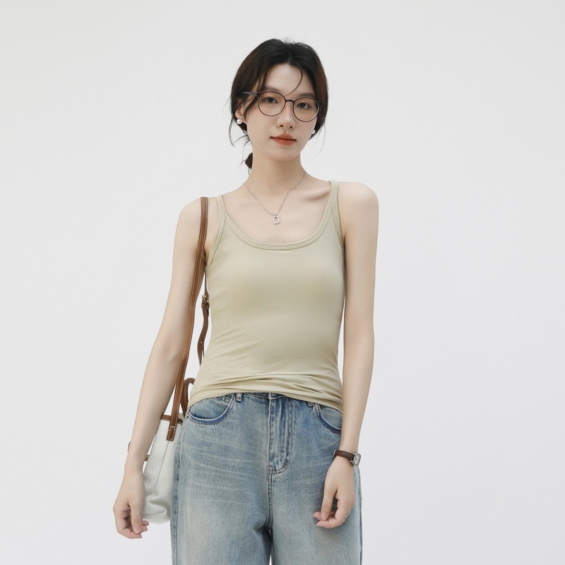 胸パッド、細いショルダーストラップ、ラウンドネック、女性用サスペンダー、ショートスタイル、美しい背中、ブラジャーなし、へそ出し、ノースリーブ、I字型ベスト、アウターウェア|undefined
