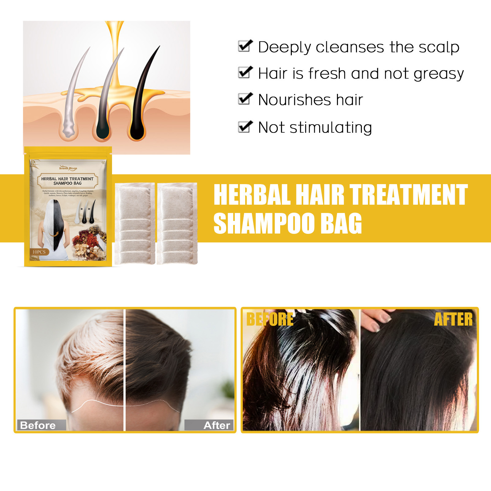 Confezione di shampoo per capelli neri South Moon L'essenza di zenzero idrata i capelli Cura detergente naturale per capelli neri_voghion.com