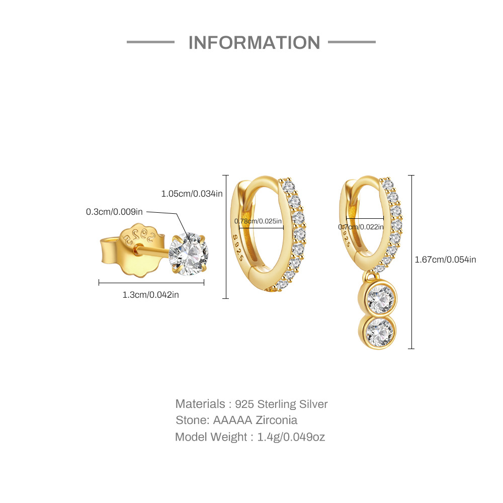 3g Weight Hoop Earrings, Ear Studs Classification 1 Set Quantity Daily Occasion 925 Sterling Silver Material Star, Butterfly Pattern Women's Gender Plating Design Simple Style Style 1 Set 925 Sterling Silver Star Butterfly Hoop Earrings Ear Studs 1