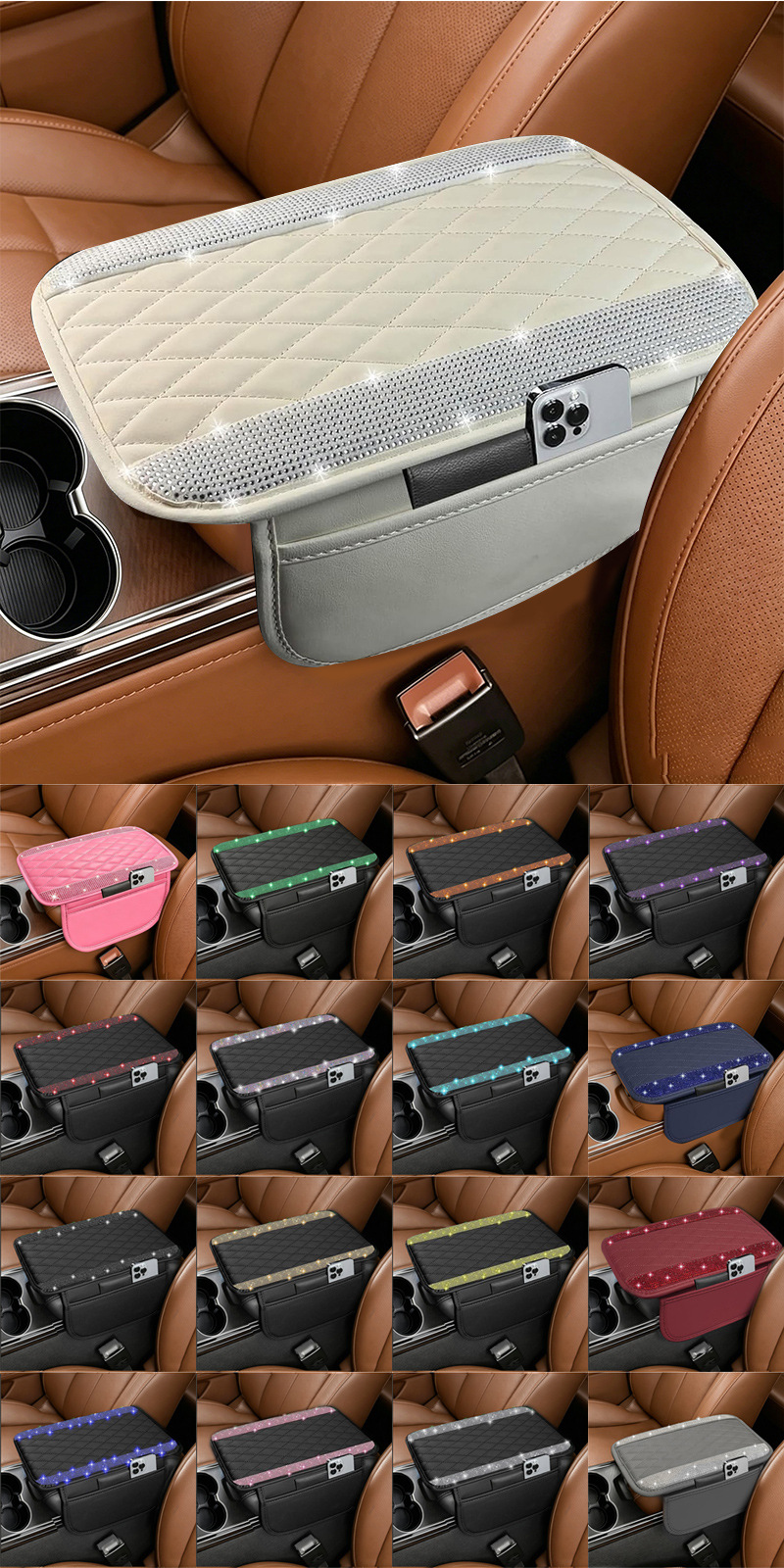 Armrest Box Pad Car Accessories Universal Car Central Armrest Box Protective Cover Side Pocket Storage Bag Armrest Box Pad