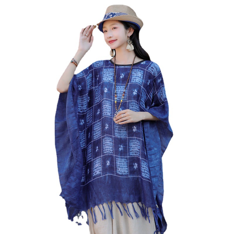 Primavera y verano nueva bufanda de tela escocesa teñido retro estilo étnico largo borla chal viaje protección solar capa decorativa para mujeres