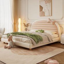 奶油风猫爪布床现代简约蝴蝶结软包床头卧室网红公主风实木布艺床