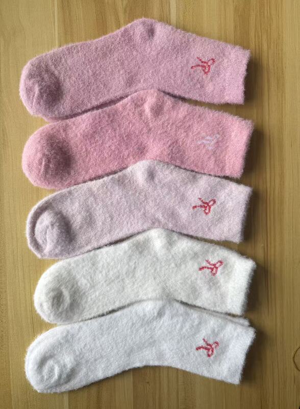 袜子女冬季水貂绒蝴蝶结毛绒袜可爱甜美中筒袜加厚保暖睡眠袜|undefined