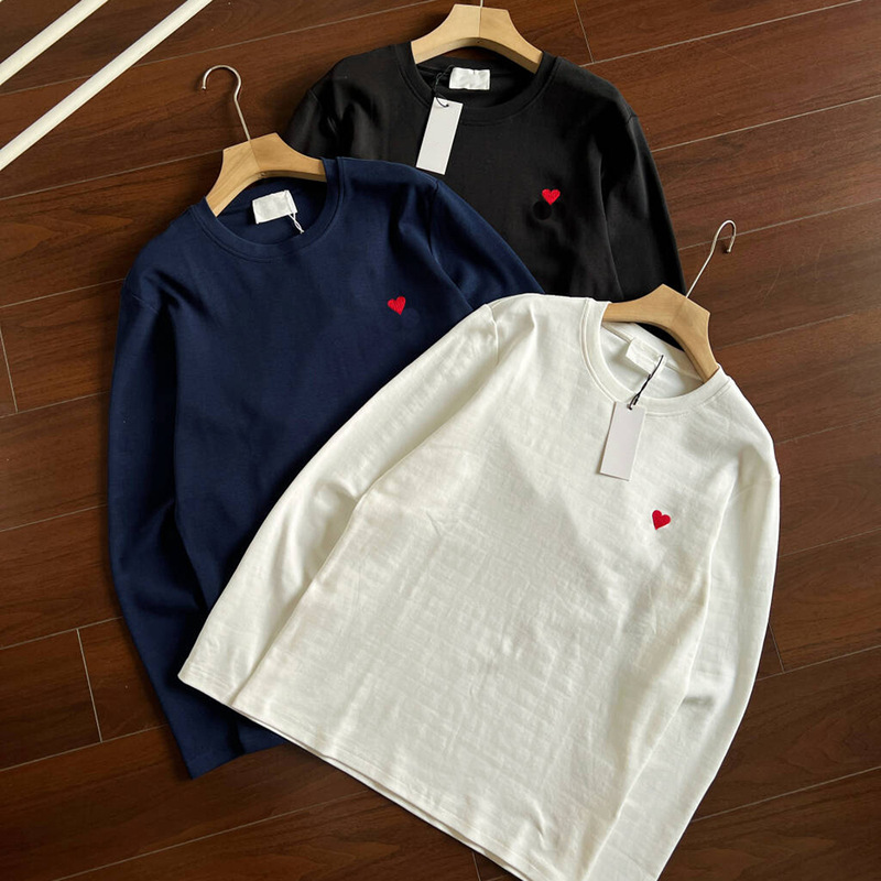 2025 New T-Shirt Men's Round Neck Exquisite Embroider Pure Color Simple Long-Sleeved Autumn and Winter Top T-Shirt