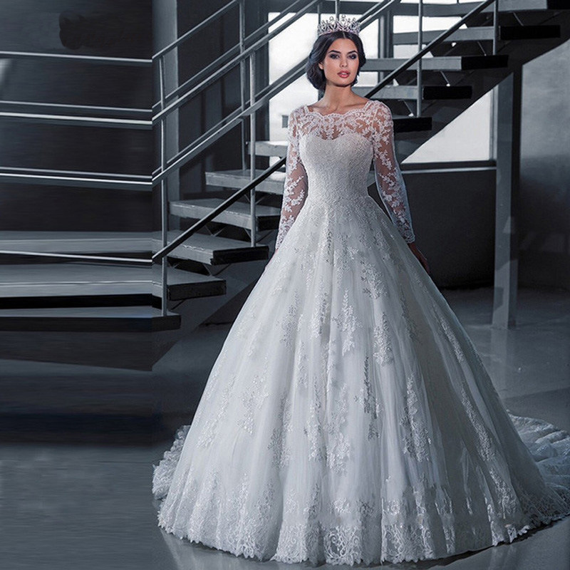 Vestido de Novia de Comercio Exterior 2025, Nuevo Vestido de Novia de Otoño e Invierno con Hombros Descubiertos, Ajustado, con Cola de Encaje, Talla Grande, Adelgazante, de Manga Larga
