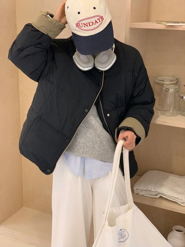 羽绒服女2025冬季韩版撞色圆领小个子面包服简约宽松短款保暖外套|undefined
