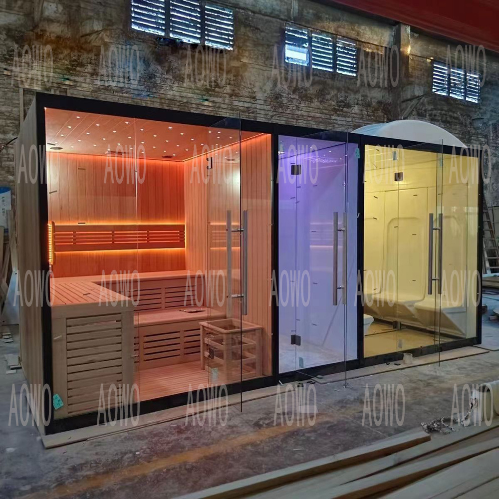Sala de sauna infrarroja lejana sala de vapor acrílico sala de ducha tres usos lámpara de color integral separación de sala de vapor seco para el hogar