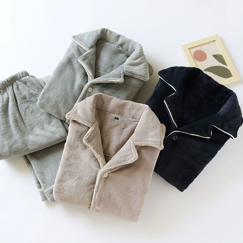 Осенне-зимняя Мужская Фланелевая Пижама с длинным рукавом, утолщенная теплая однотонная, большие размеры, домашняя одежда из кораллового флиса, комплект из двух предметов