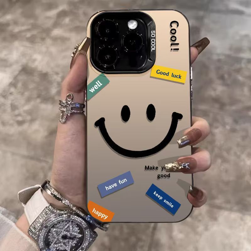 Smile Letters Suitable for Apple 16/15/14 Mobile Phone Case New Trendy Color Silver Case Apple 13/12/11 Simple
