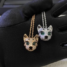 豹猫项链女孟加拉立体豹子头满钻祖母绿V金材质锁骨链时尚轻奢感