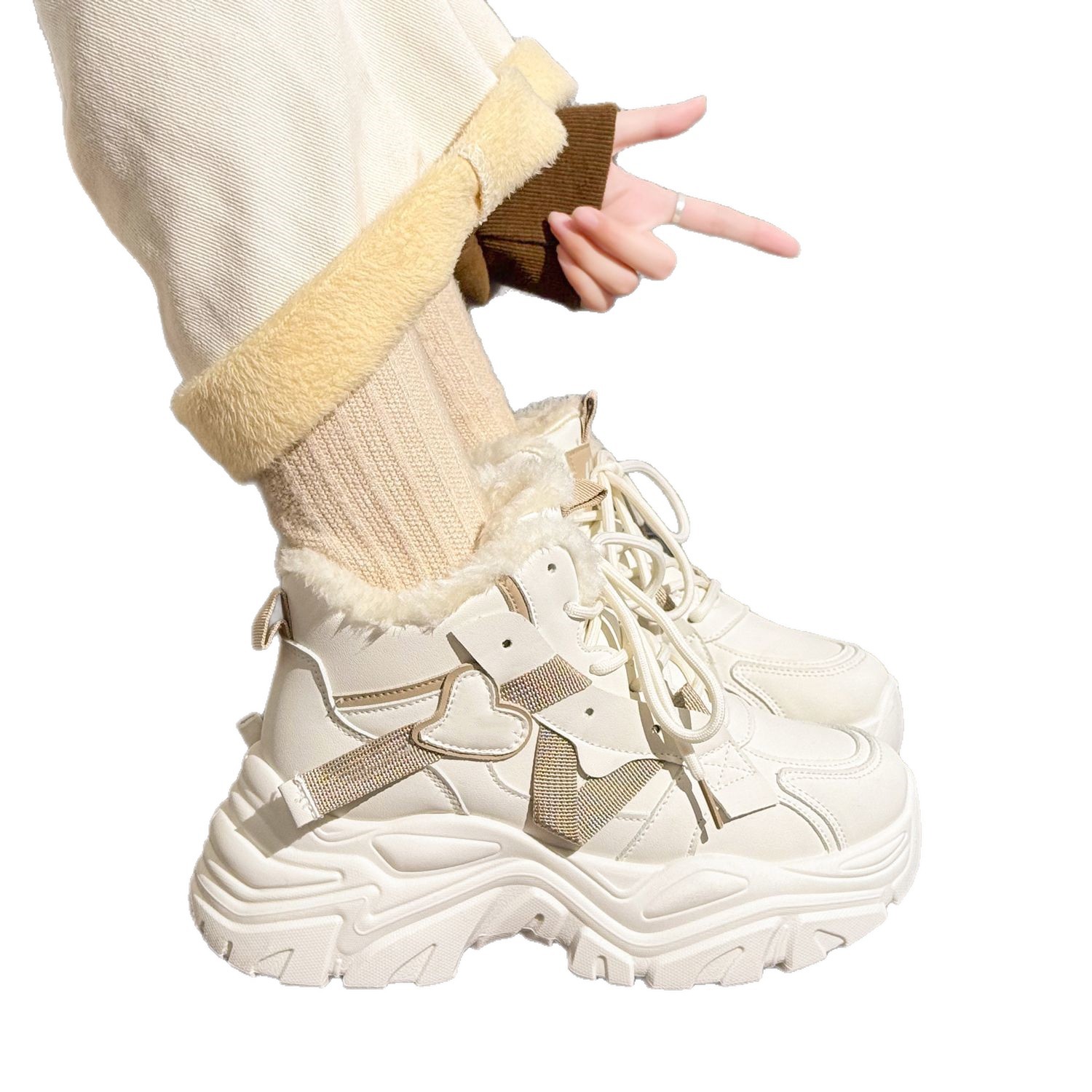 College Student Cotton 2025 Winter Hot-selling Plush Thickened White Sneakers Korean Version Ins Trendy Fashion Warm Dad_vogvips.com