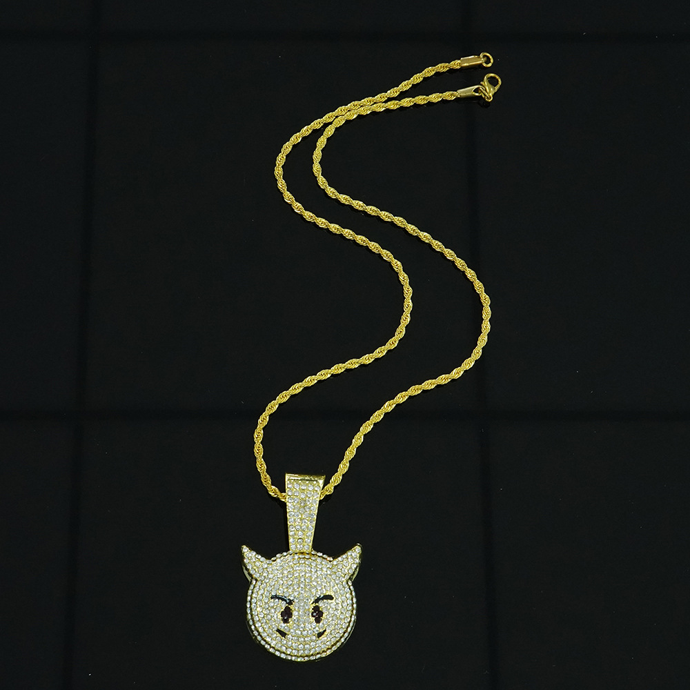 Collar de Moda con Colgante de Diablillo, Estilo Hip-Hop, con Diamantes, Cadena Cubana, Joyería Ligera de Lujo para Halloween