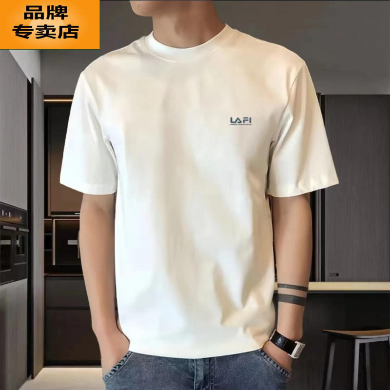 White summer men's pure cotton T-shirt, middle-aged men's short-sleeved loose fashion casual everyday men's sportswear