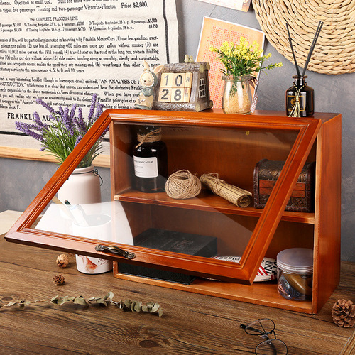 Multi-layer solid wood storage cabinet office dormitory desktop cosmetics sundry organizer multi-functional wooden cabinet with drawers