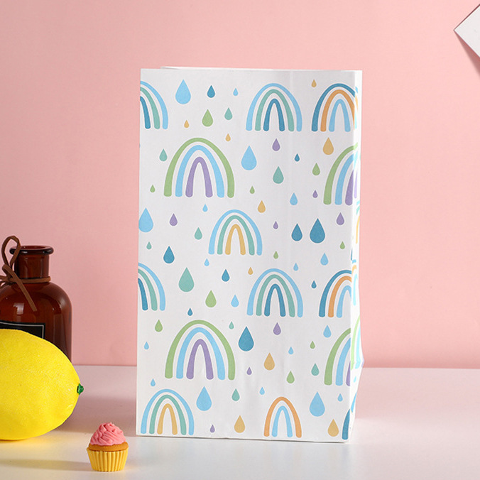 Nuevo Rainbow Kraft bolsa de embalaje de papel tuerca snack regalo bolsa de papel de embalaje regalo fondo cuadrado bolsa de fondo plano